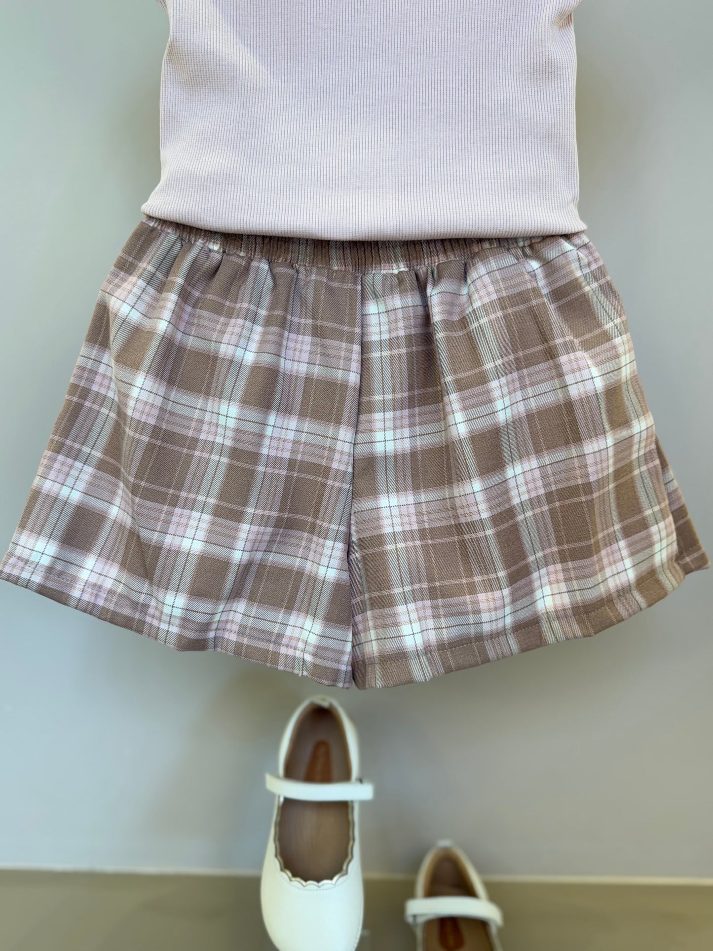 Conjunto Infantil Alfaiataria Blusa Algodão Rosa e Saia Xadrez - Petit Cherie