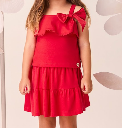 Conjunto Infantil Regata Laço Saia Vermelha - Momi