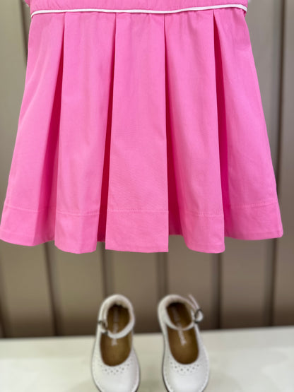 Vestido Bebê Algodão Com Calcinha E Gola Pregas Tricoline Pink - Um Mais Um