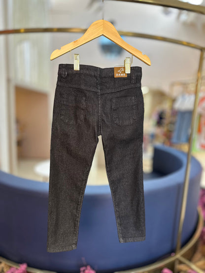 Conjunto Infantil Camisa Social Oxford Bege e Calça Social Sarja Flex Preta - Dame