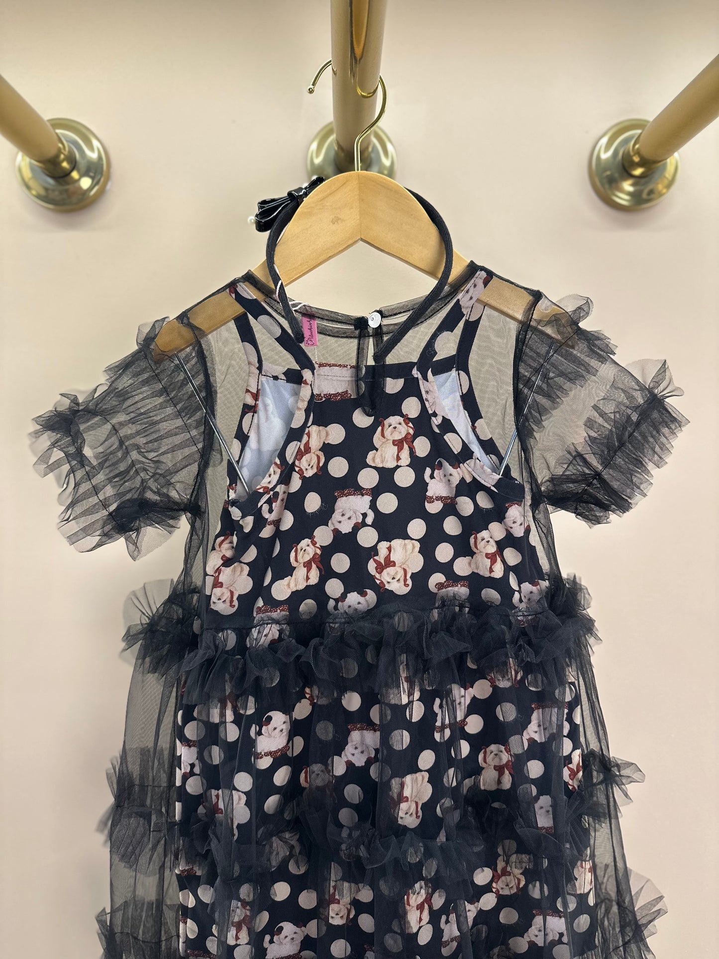 Vestido Infantil Tule Babados Poá Cachorrinhos - Pituchinhus