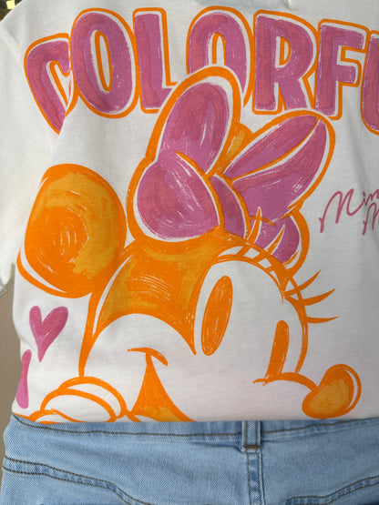 Conjunto Infantil Blusa Minnie Mouse Colorful e Shorts Jeans Estampa Minnie - Animê