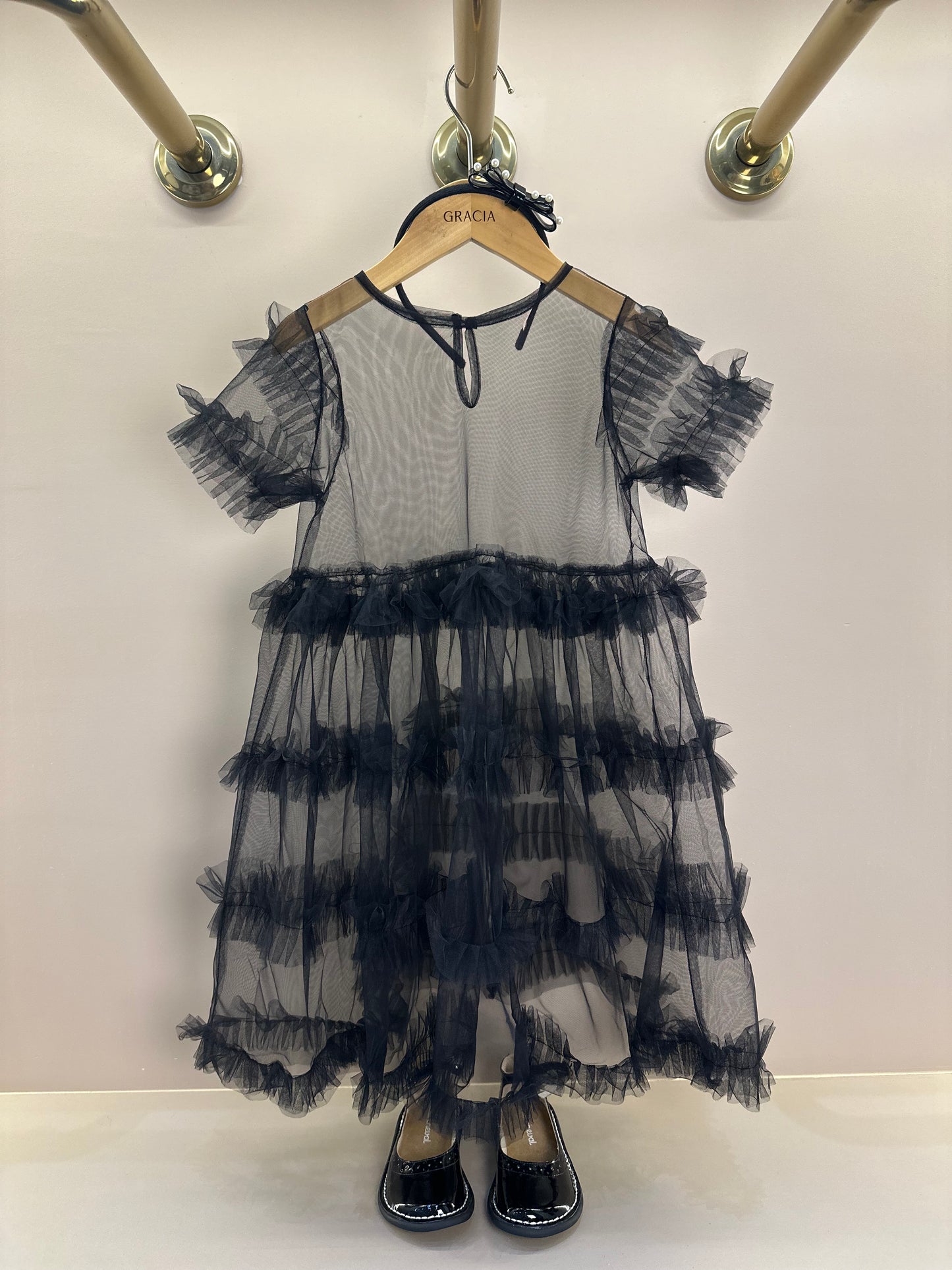 Vestido Infantil Tule Babados Poá Cachorrinhos - Pituchinhus
