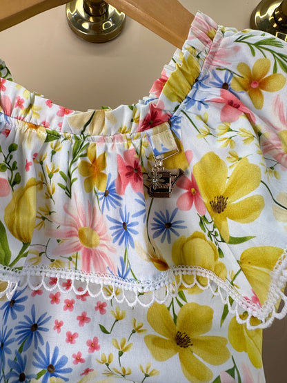 Conjunto Infantil Estampa Floral Blusa Ombro á Ombro Com Babado e Saia - Animê