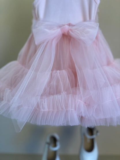 Vestido Bebê Princesa Tule Babado Frufru com Calcinha Rosa Gelado - Pituchinhus
