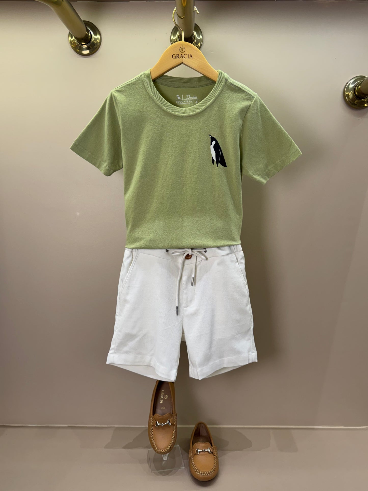 Bermuda Infantil Linho Cordão Branco - Dudes