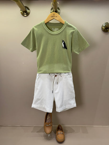 Bermuda Infantil Linho Cordão Branco - Dudes