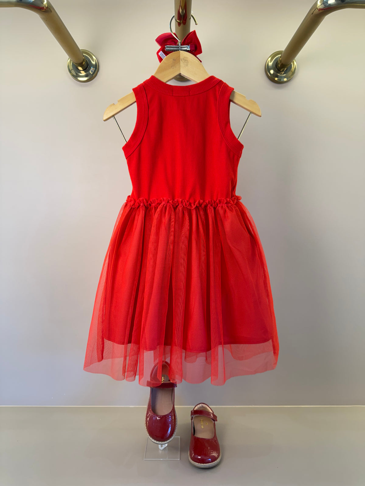 Vestido Infantil Liz Vermelho Com Cereja e Saia Em Tule - Infanti