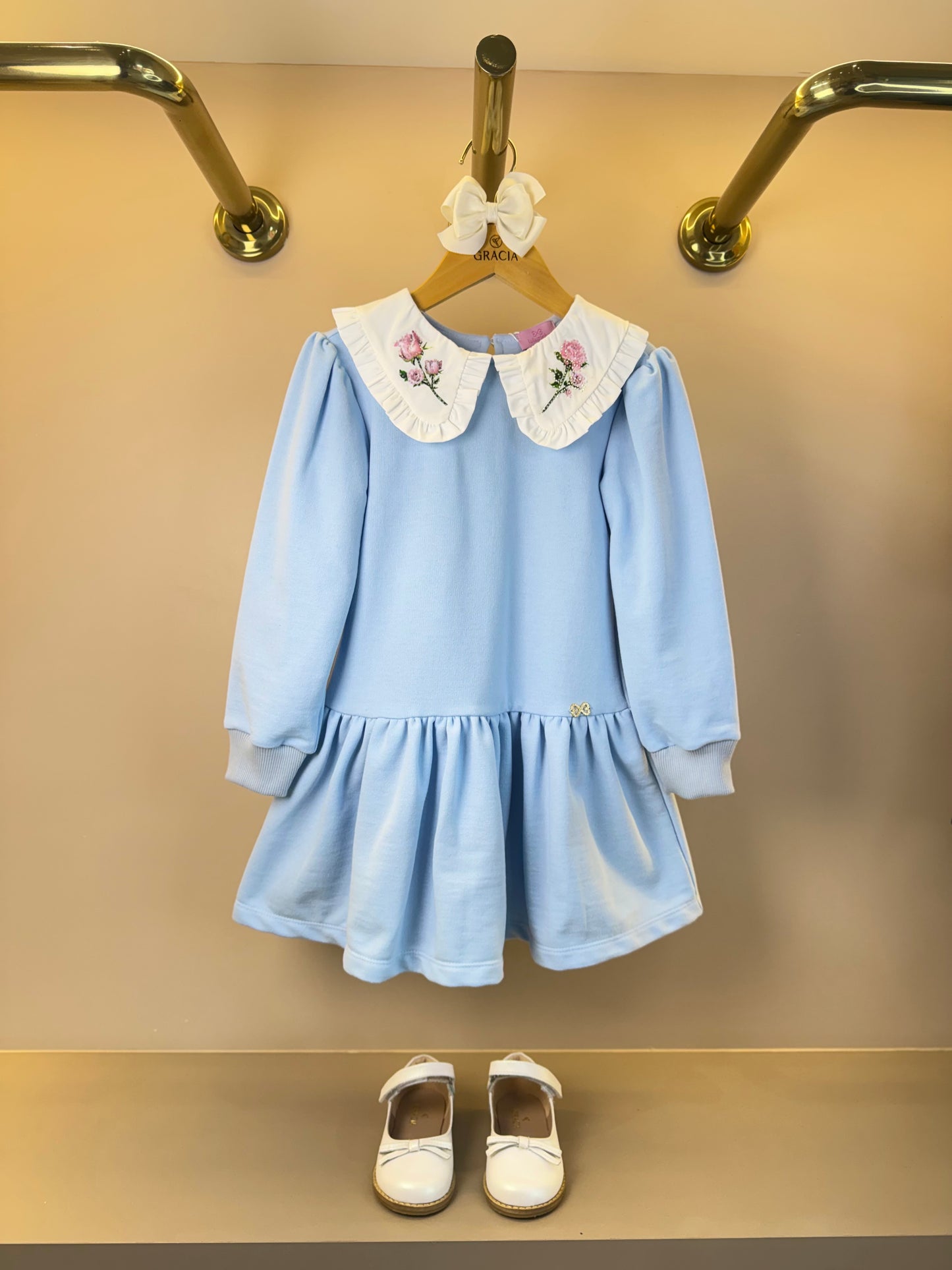 Vestido Infantil ML Babadinho Flores Bordados Azul - Luluzinha