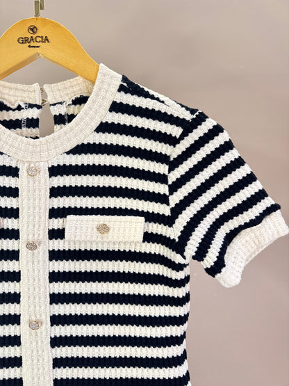Vestido Teen Tricot Listrado com Botões - Two In