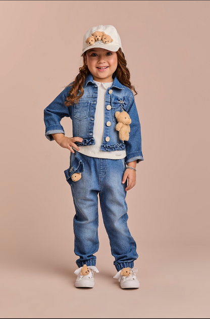 Conjunto Infantil Jaqueta Jeans Ursinho e Calça Jogger Jeans - Gabriela Aquarela