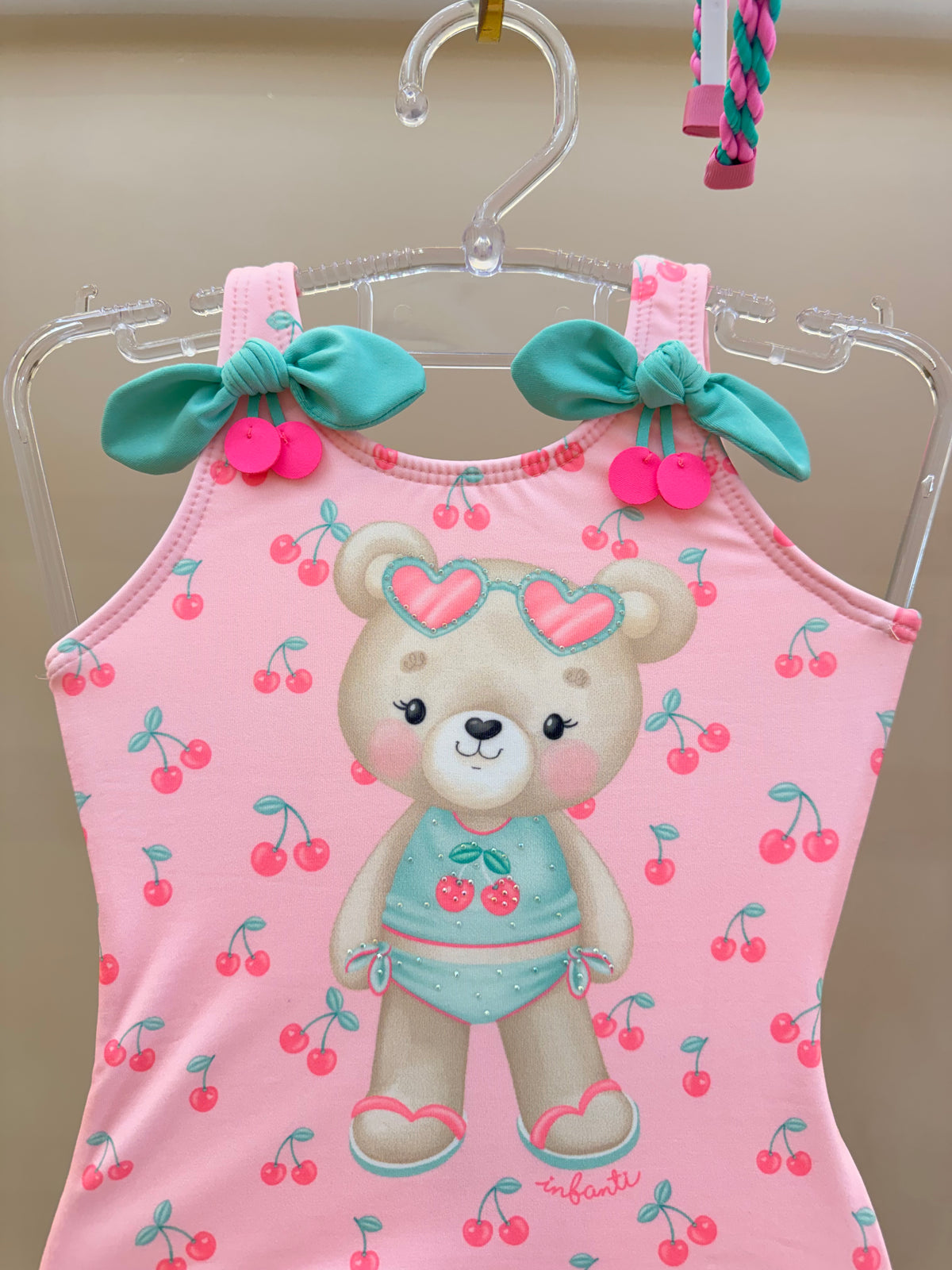 Maiô Infantil Rosa Est. Ursinha e Cereja - Infanti