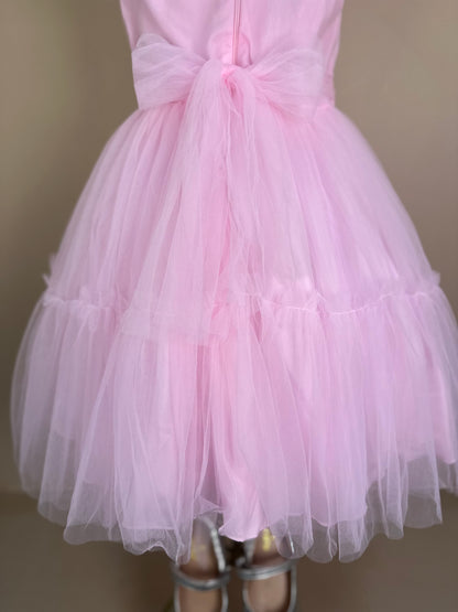 Vestido Infantil Gola Bordada Em Tule Rosa - Petit Cherie