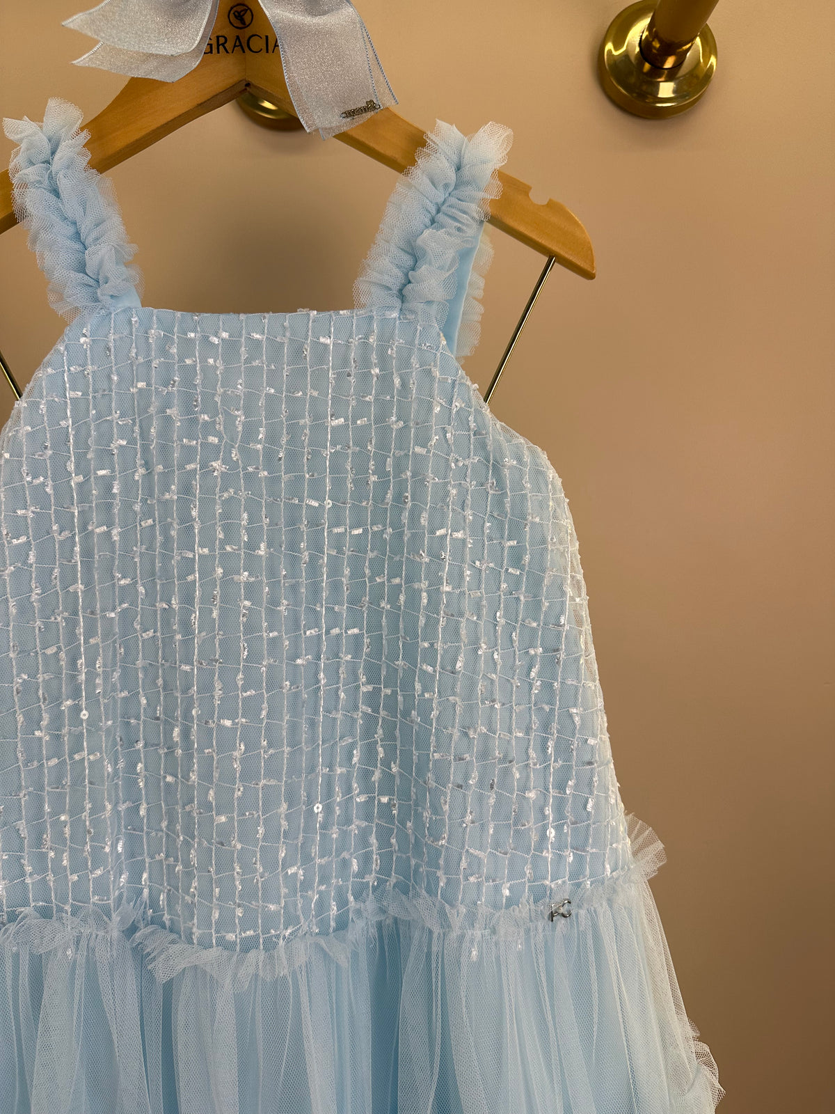 Vestido Infantil Texturizado Em Tule Azul - Petit Cherie