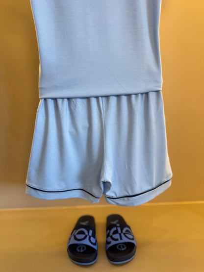 Pijama Infantil Le Basique Blusa MC e Shorts Azul Celeste - Conforteca