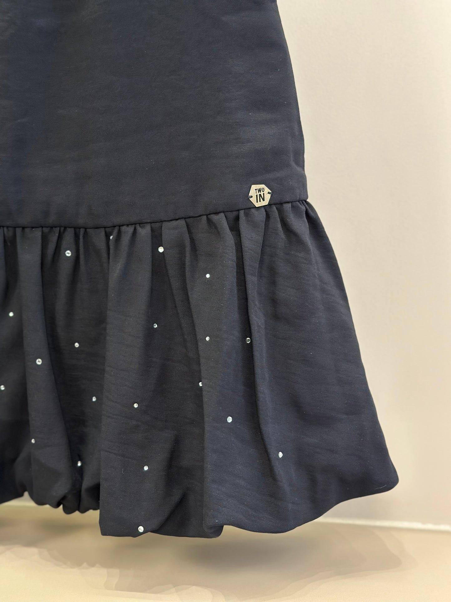Vestido Teen Sarja Viscose Balonê Strass Preto - Two In