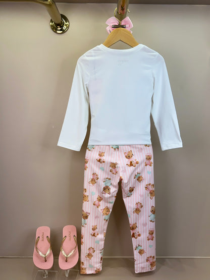 Pijama Infantil Blusa ML Sweet Dreams e Legging Ursinhas Rosa Claro - Infanti