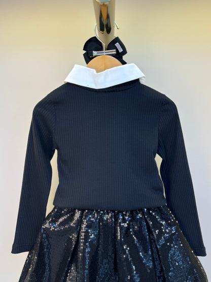 Conjunto Infantil Blusa MalhaTricot  e Saia Paetê - Um Mais Um