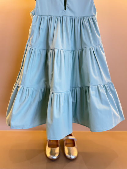 Vestido Infantil Algodão Camadas Laço Strass Ombro Verde - Petit Cherie