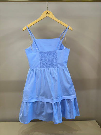 Vestido Teen Tricoline Azul - Vic Vick