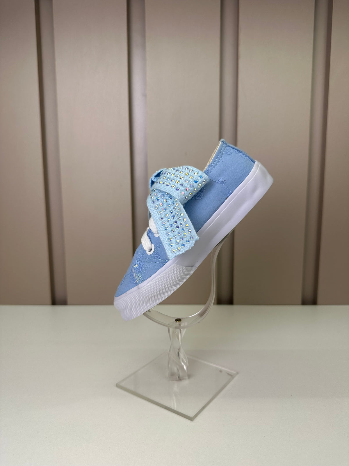 Tênis Infantil Casual Rendado Laço Strass Azul Claro - Luluzinha