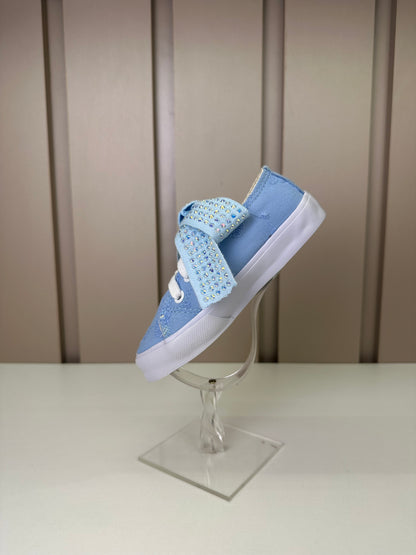 Tênis Infantil Casual Rendado Laço Strass Azul Claro - Luluzinha