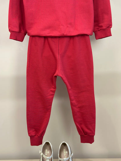 Conjunto Infantil Casaco Gola Bordada Branca e Calça Vermelho Berry - Animê
