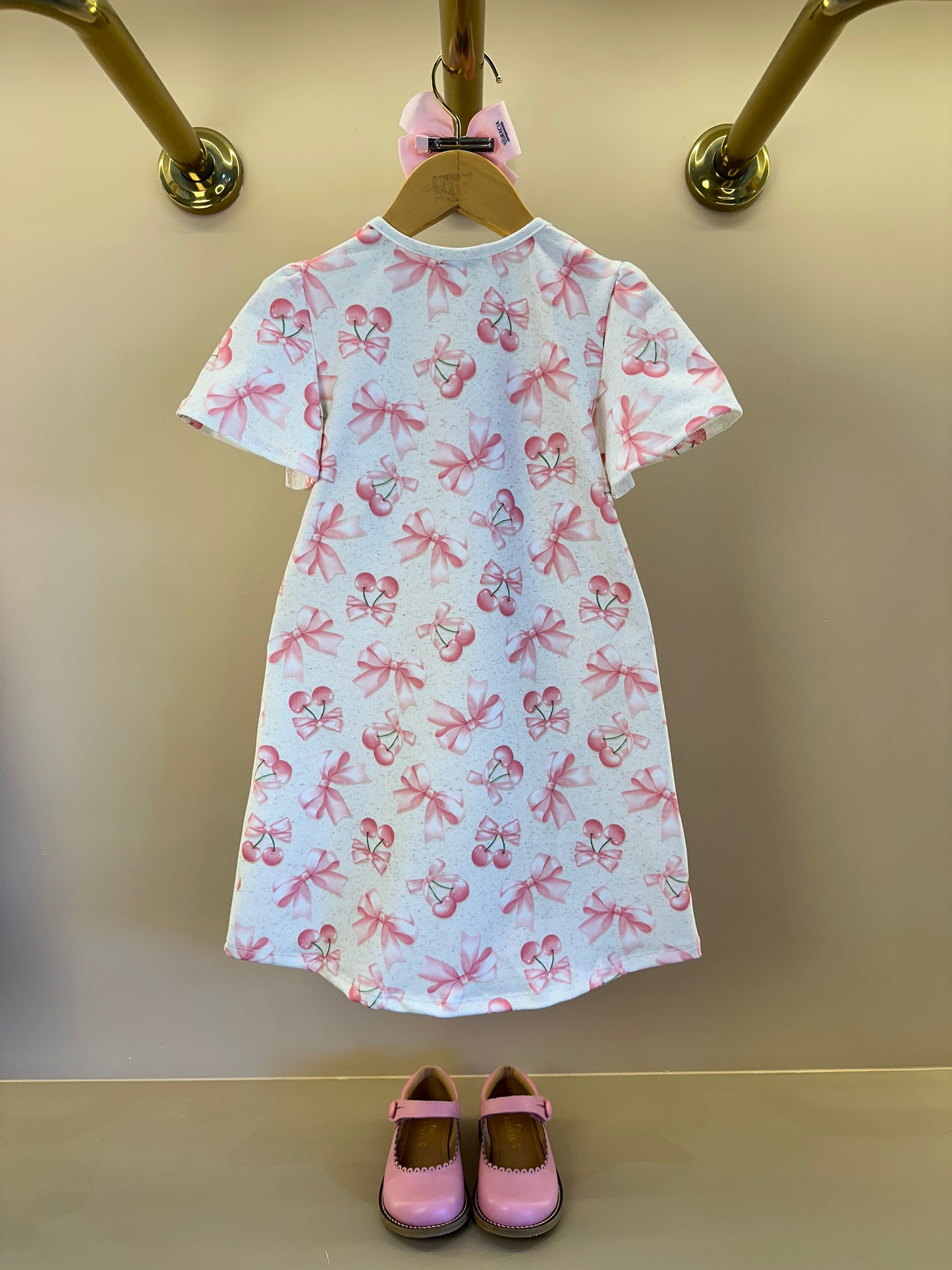 Vestido Infantil Trapézio Ursinha Laço Rosa - Infanti