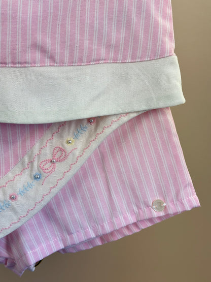 Conjunto Infantil Blusa Laço Pérolas e Shorts Saia Rosa Listrado - Petit Cherie