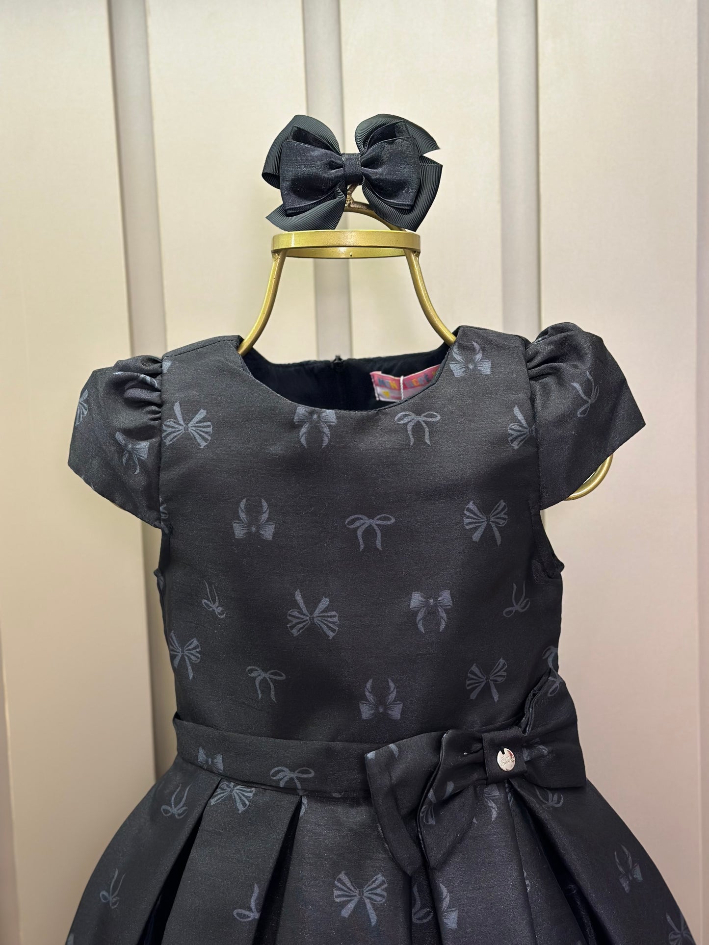 Vestido Infantil Festa Preto Estampa Lacinhos - Mon Sucré