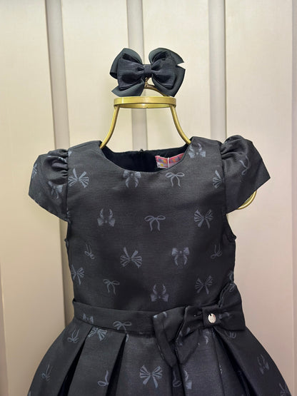 Vestido Infantil Festa Preto Estampa Lacinhos - Mon Sucré