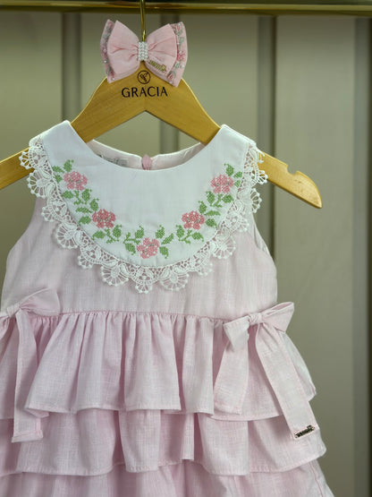 Pimpão Bebê Luxo Renda Gola Busto Bordado Babados Rosa - Roana