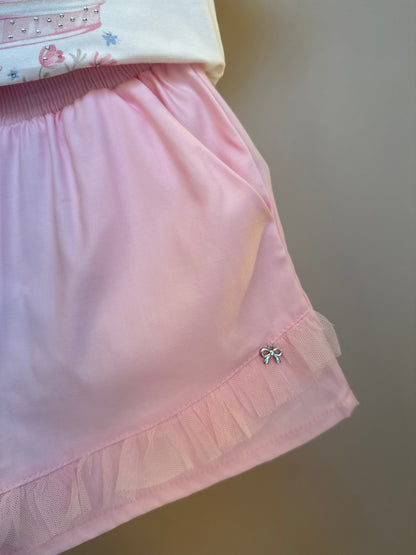 Conjunto Infantil Blusa Carrossel Shorts Babado Rosa - Petit Cherie