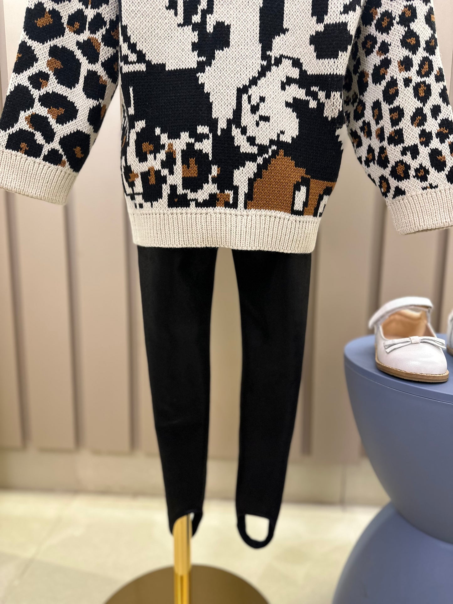 Conjunto Infantil Trio Tricot Minnie Animal Print, Camisa Gola Babados Rendas e Calça Montaria com Pezinho Preta - Animê