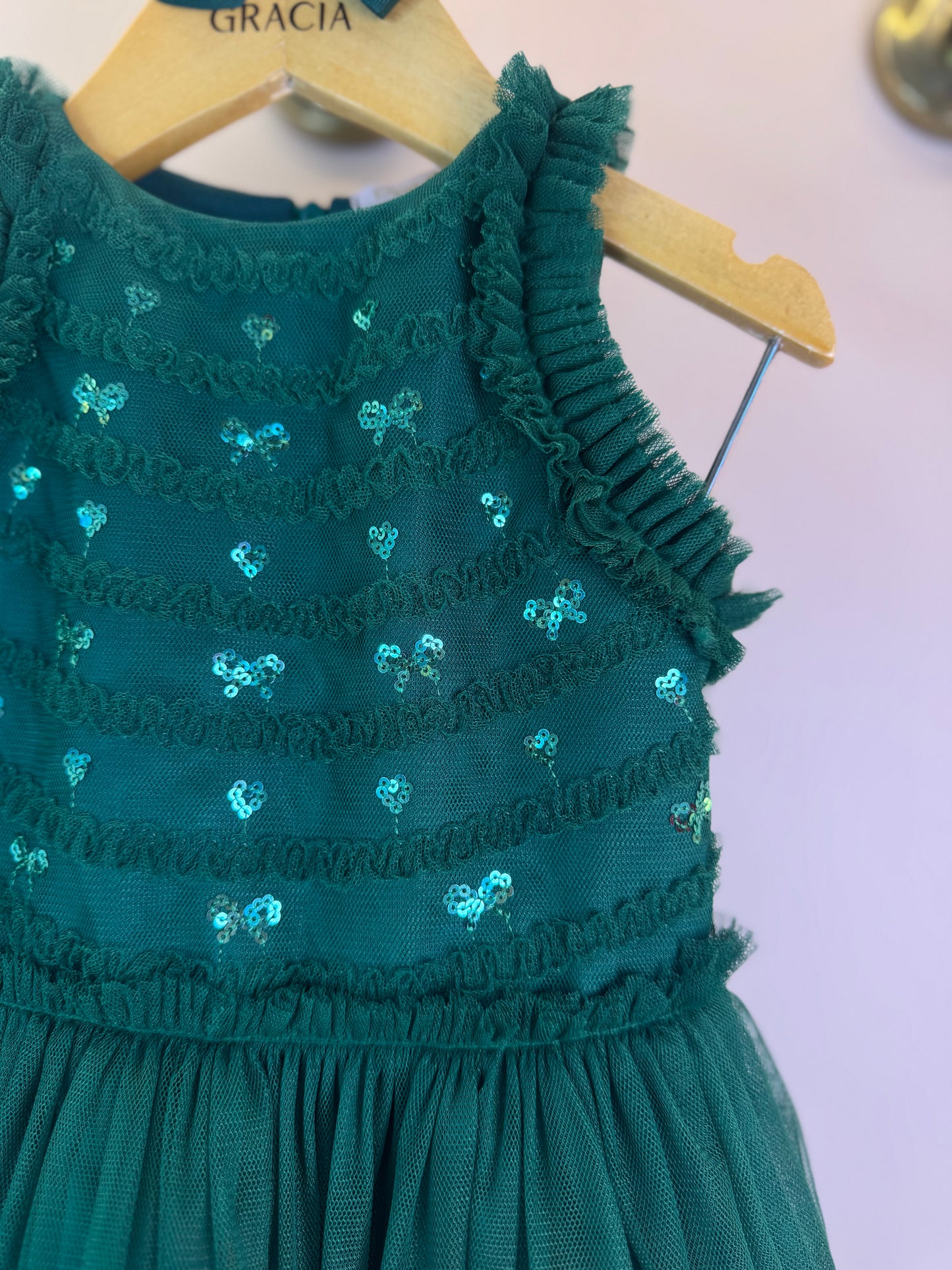 Vestido Infantil Tule Esmeralda com Paetês - Petit Cherie