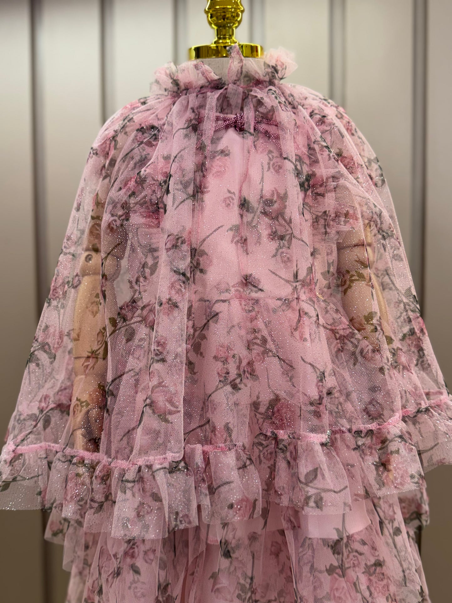 Vestido Infantil Festa Princesa Tule Floral Rodado Rosa - Luluzinha