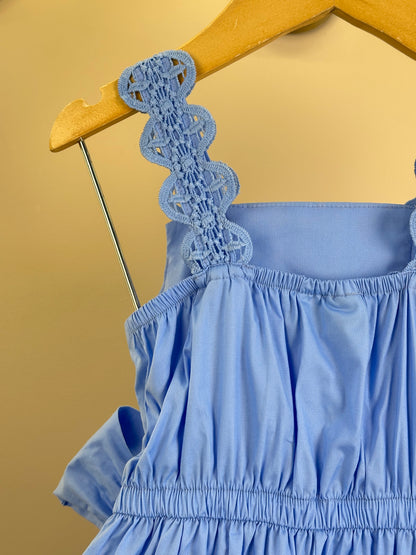 Vestido Infantil Azul Claro Rendinha Laço Maxxi - Animê