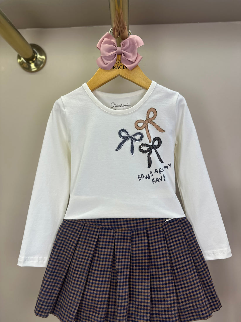 Blusa Infantil Cotton Laços Bows Are My Fav Off  White - Pituchinhus