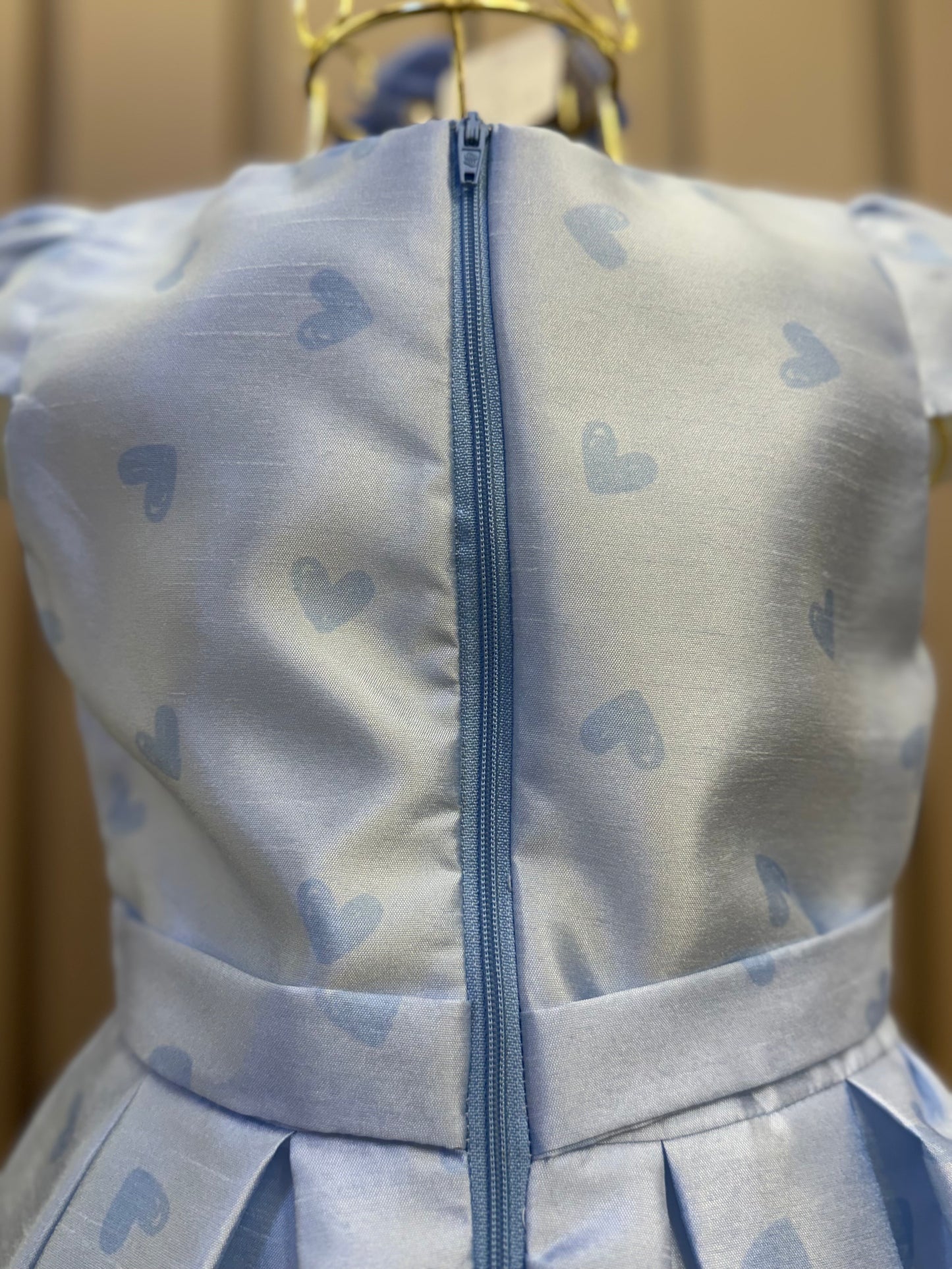 Vestido Infantil Festa Azul Corações Laço Cintura - Mon Sucré