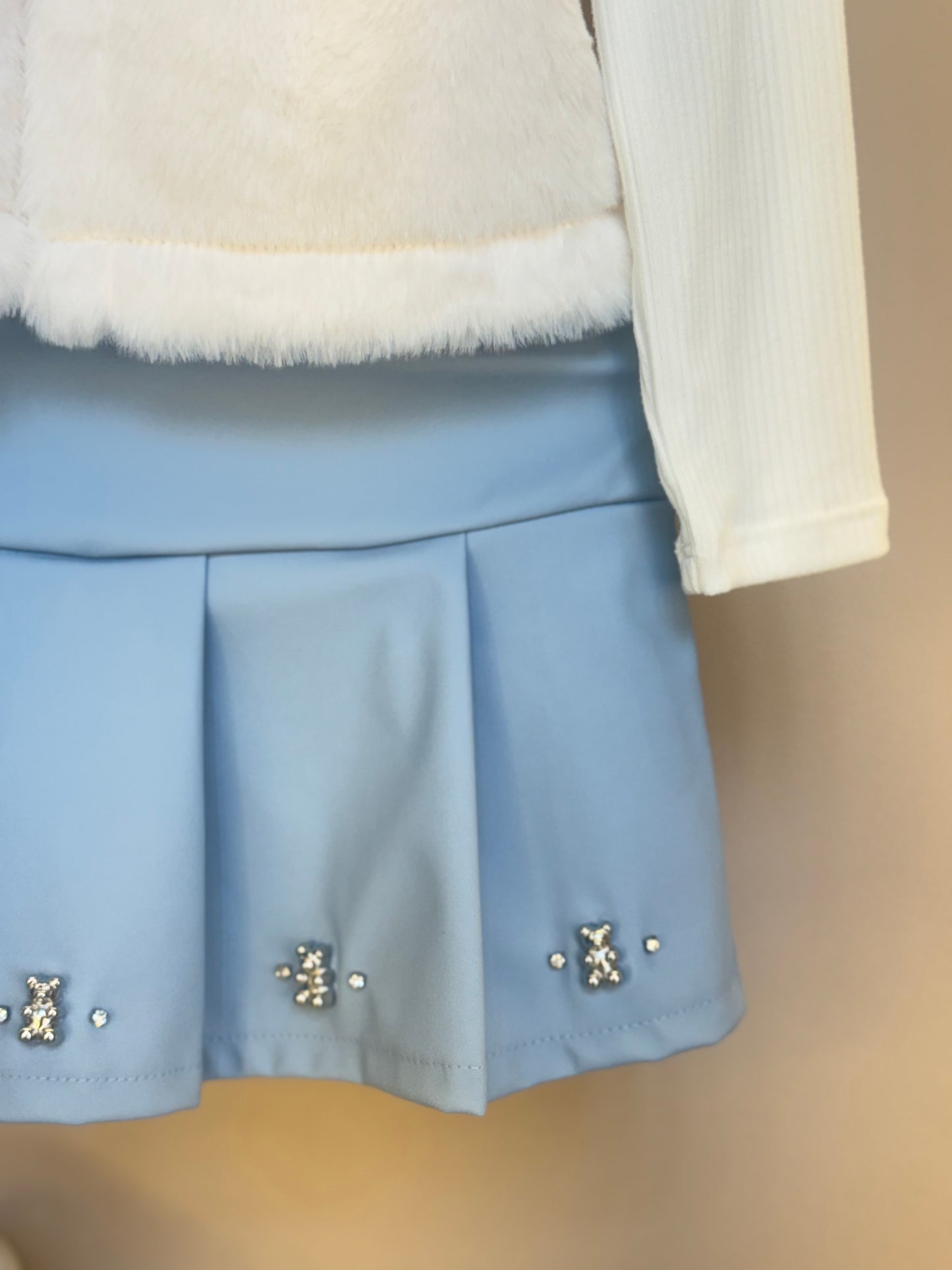 Conjunto infantil Blusa com Colete e Saia Like Leather Azul - Gabriela Aquarela