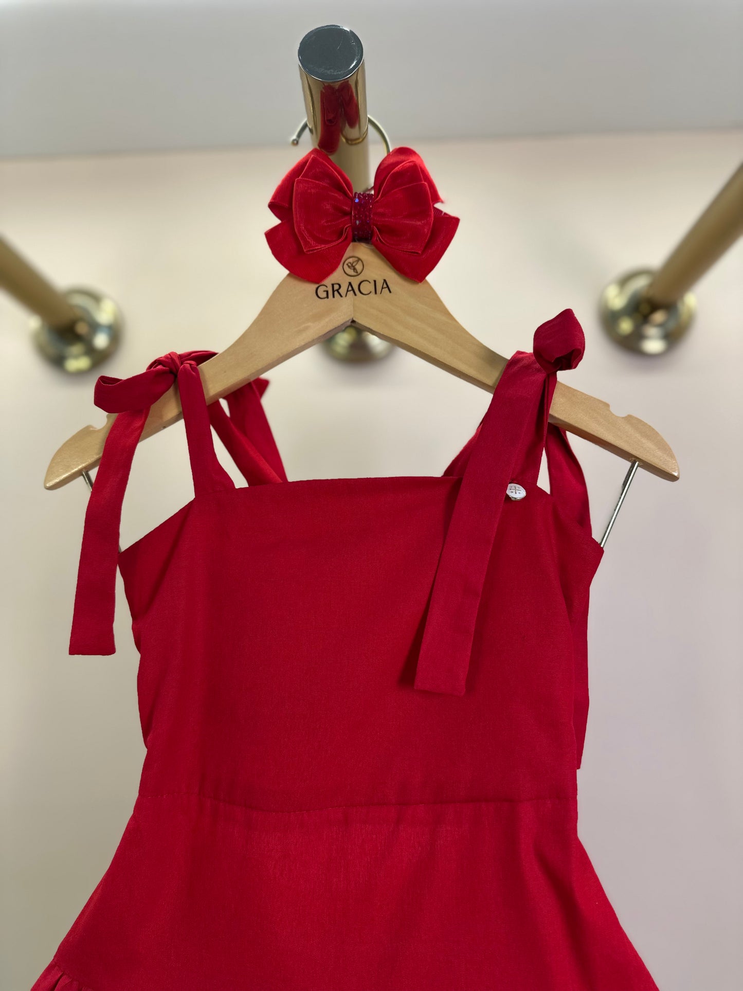 Vestido Infantil Midi Algodão Florais Rendados Vermelho - Um Mais Um