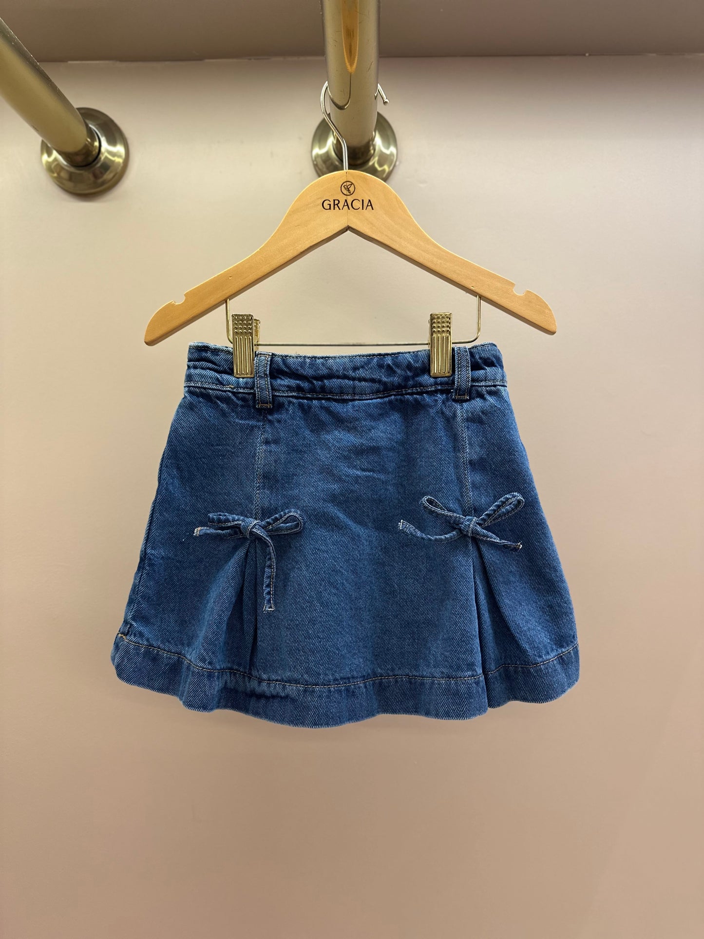 Shorts-Saia Infantil Jeans com Laços - Momi