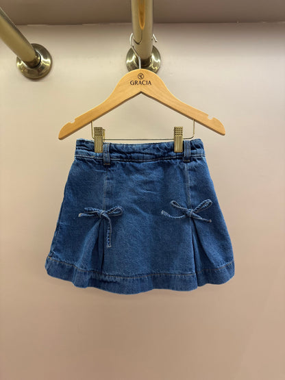 Shorts-Saia Infantil Jeans com Laços - Momi