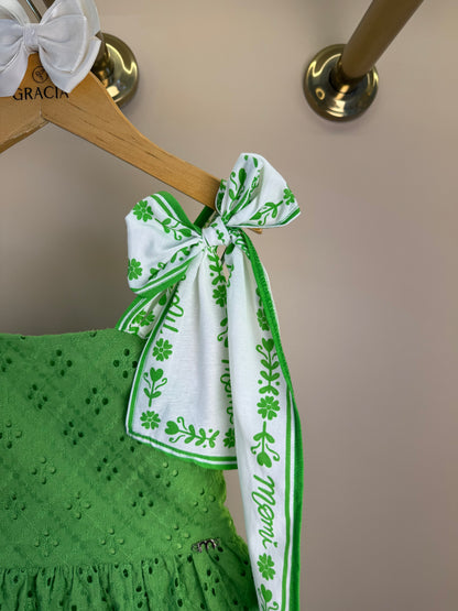 Vestido Infantil Laise Bordado Flores Verde - Momi