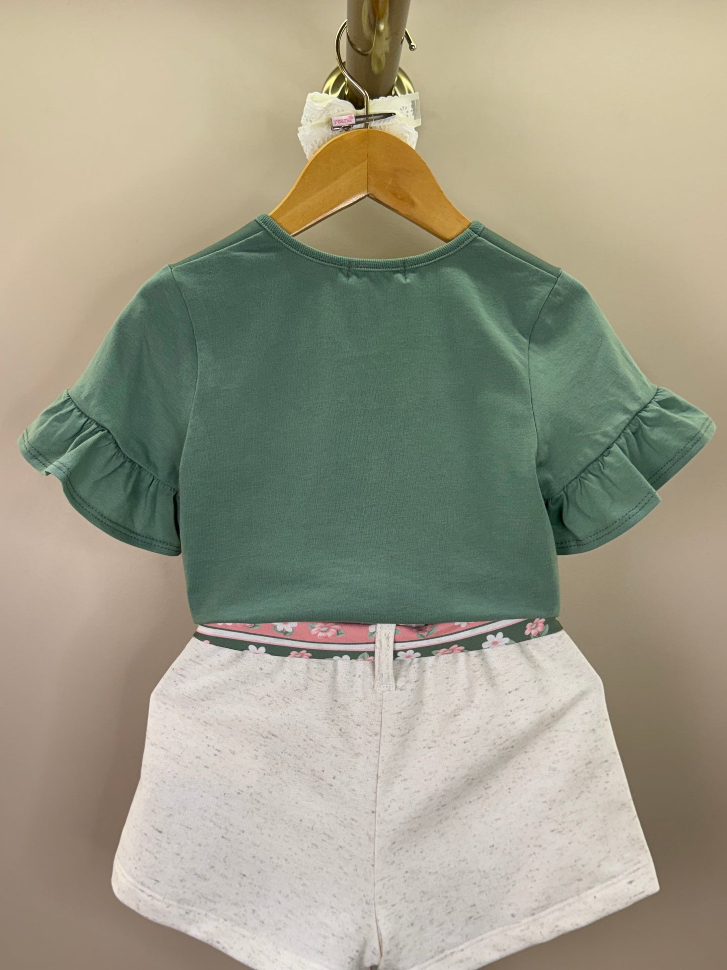 Conjunto Infantil Blusa Boxy Esquila de Lacinho e Shorts Verde Ultramarine - Infanti