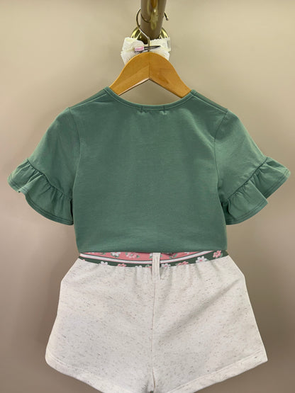 Conjunto Infantil Blusa Boxy Esquila de Lacinho e Shorts Verde Ultramarine - Infanti