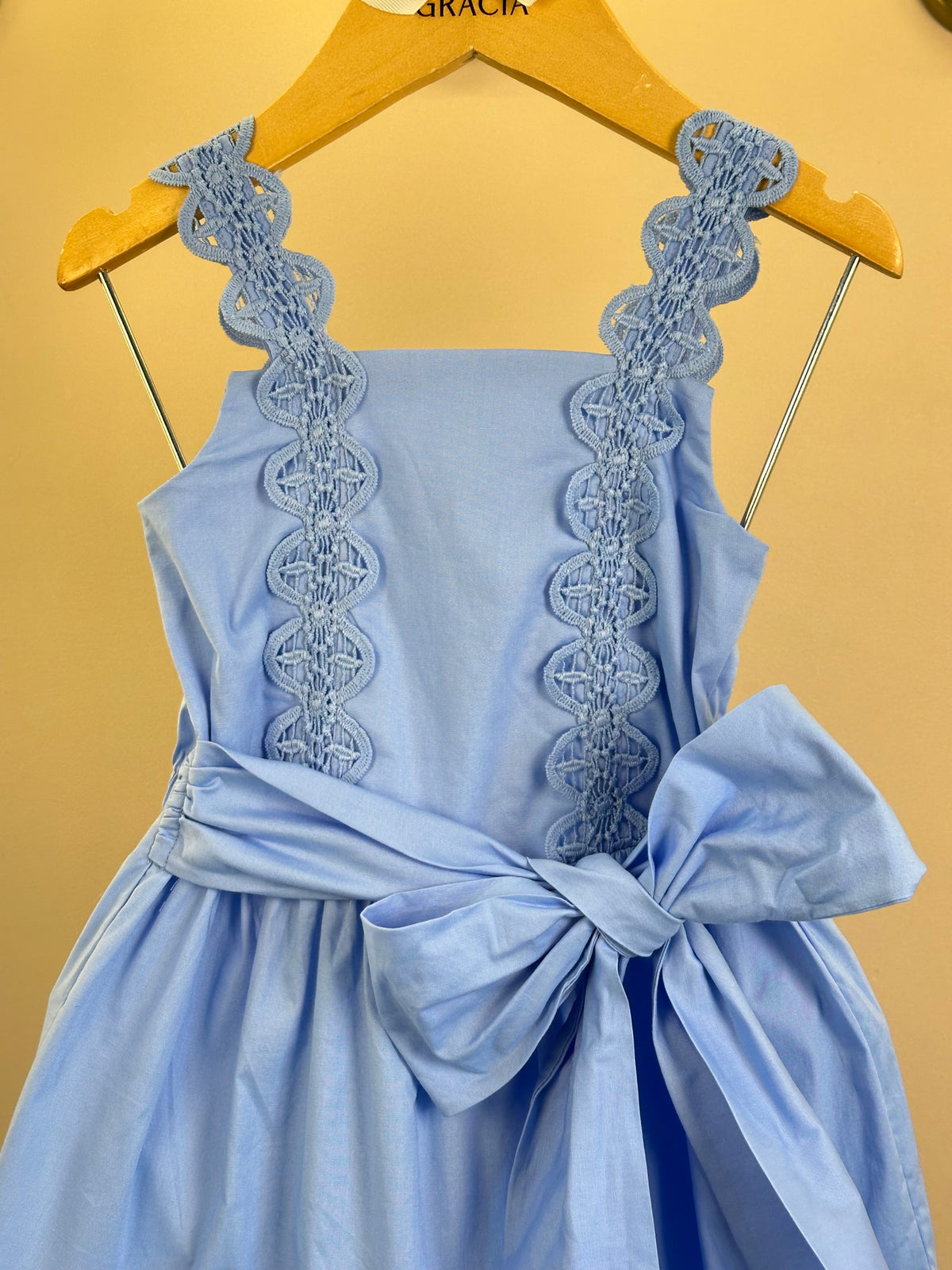 Vestido Infantil Azul Claro Rendinha Laço Maxxi - Animê