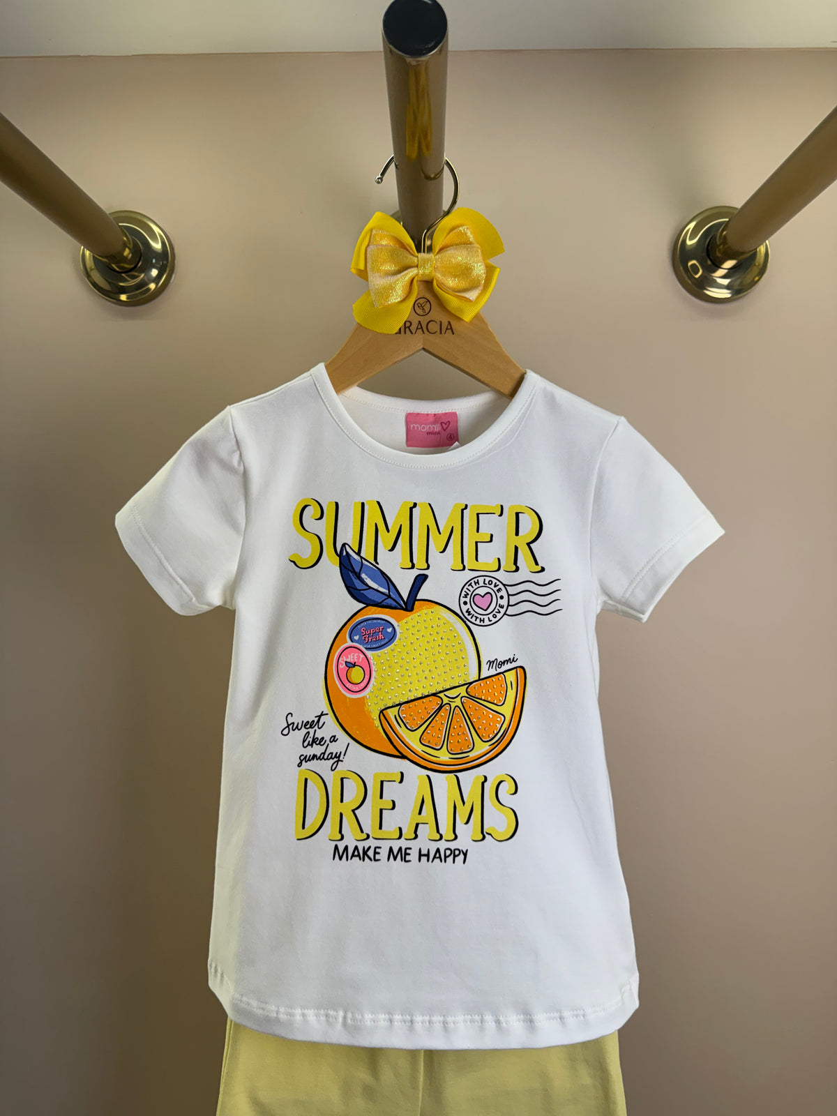 Conjunto Infantil Blusa Summer e Shorts Legging Amarelo - Momi