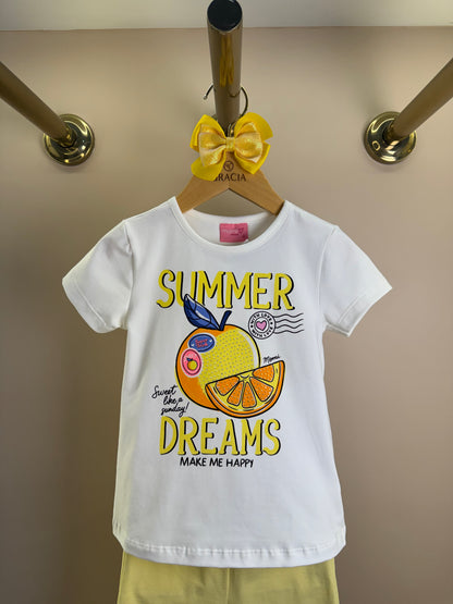 Conjunto Infantil Blusa Summer e Shorts Legging Amarelo - Momi