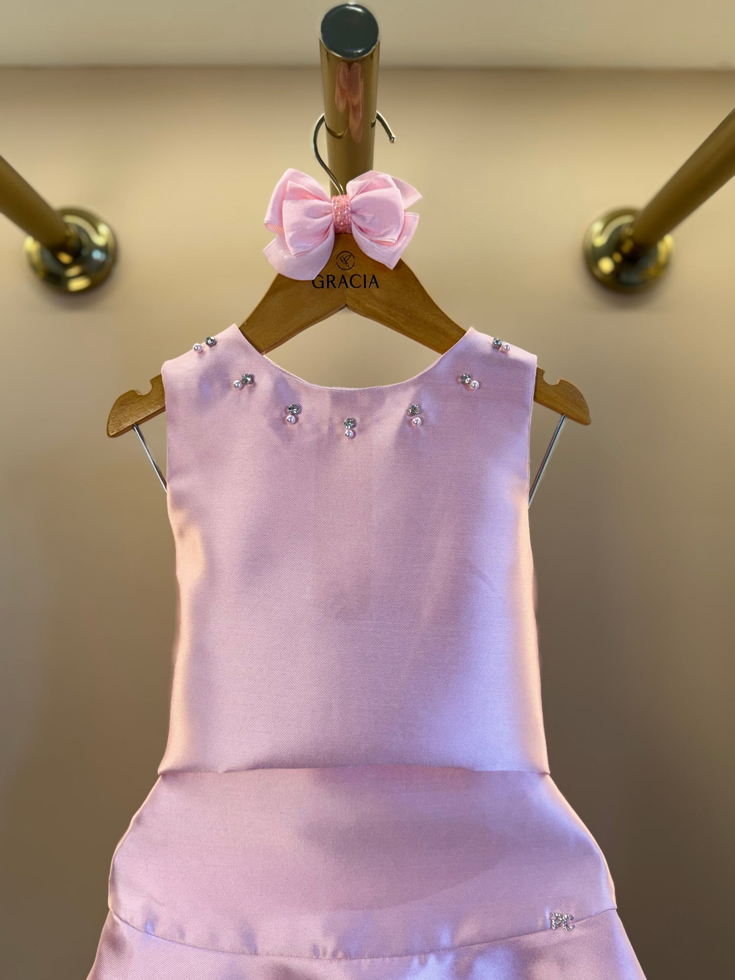 Conjunto Infantil Zibeline Strass Blusa e Saia Rosa - Petit Cherie